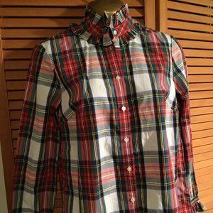 J. Crew Ruffle Collar Snowy Stewart Tartan Plaid Shirt Women's Size XXS